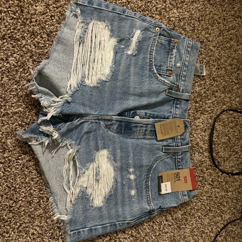 Levi's Blue Distressed Jean Shorts